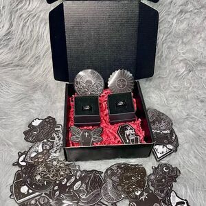 Black Stainless Steel Couples Rings – Half Moon & Skeletal Lovers